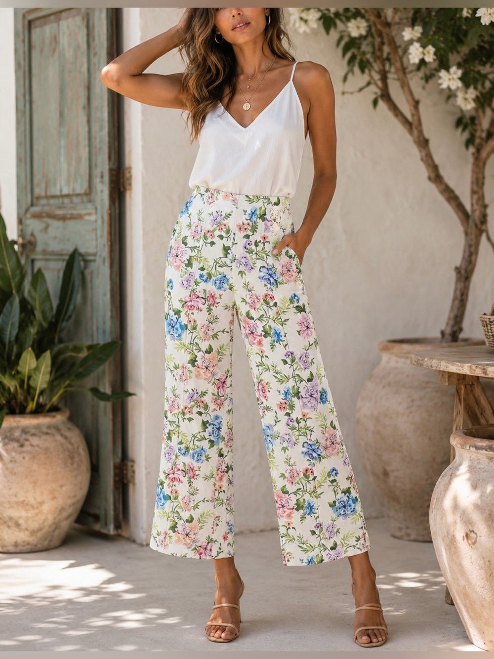 NWT Alice + Olivia Stacey Bendet Floral Crop Wide Leg Pants Size 12